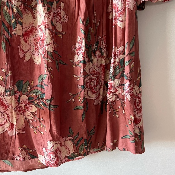 Billabong Off-Shoulder Long Sleeve Chiffon Mini Dress Pink Floral - Picture 3 of 5